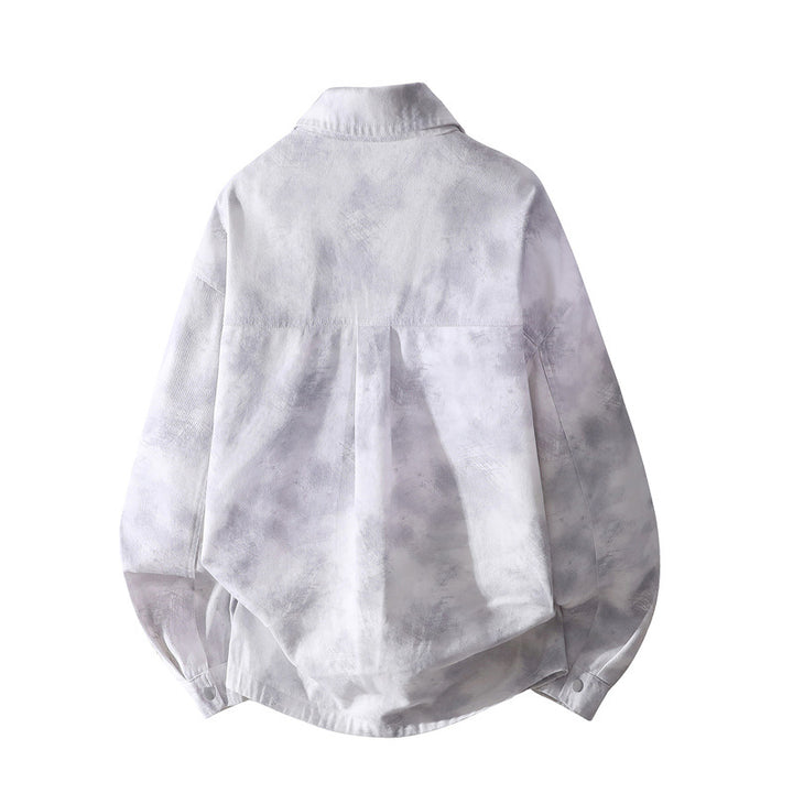 Unisex Oversize-Hemdjacke mit Batik-Effekt, Druckknopf‑Front und aufgesetzten Taschen Drune