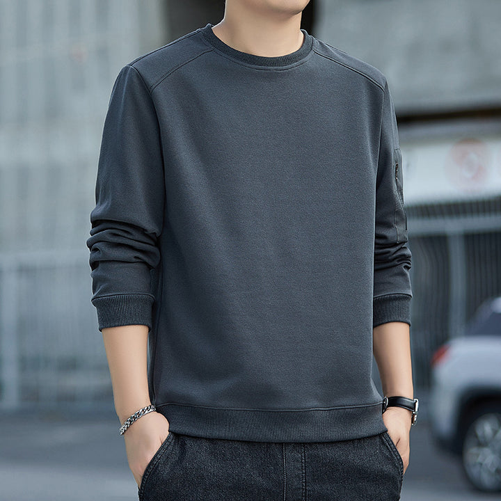 Herren Minimalistisches Sweatshirt mit Raglanärmeln und Reißverschluss-Ärmeltasche Drune