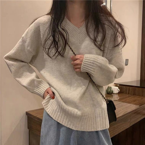 Damen weicher V-Ausschnitt Pullover aus hochwertiger Wolle Drune