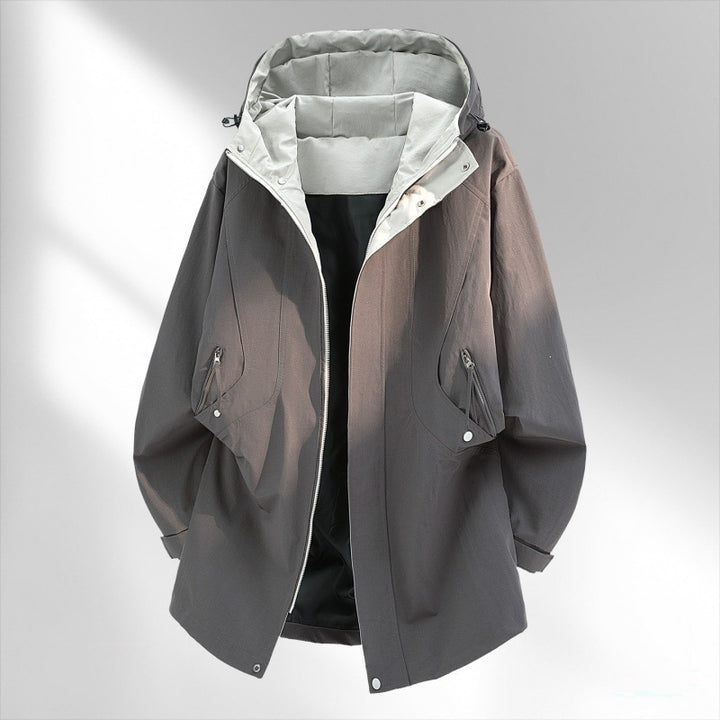 Herren Wasserabweisende Oversize-Utility-Übergangsjacke mit Kapuze und verdecktem Zwei-Wege-Reißverschluss Drune