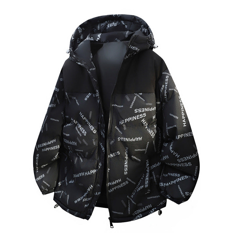 Unisex Oversize-Steppkapuzenjacke mit Allover-Print & Kontrastpasse Drune