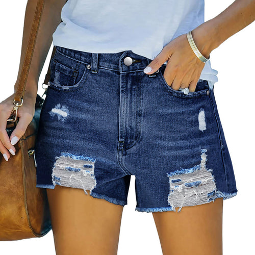 Damen Hochgeschnittene Destroyed Denim-Shorts mit aufwendigen Fransen Drune