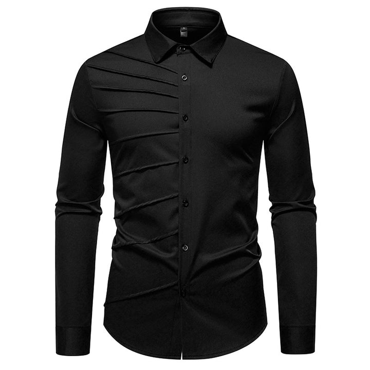 Herren Tailliertes Business-Hemd mit diagonalem Zierfalten-Design Drune