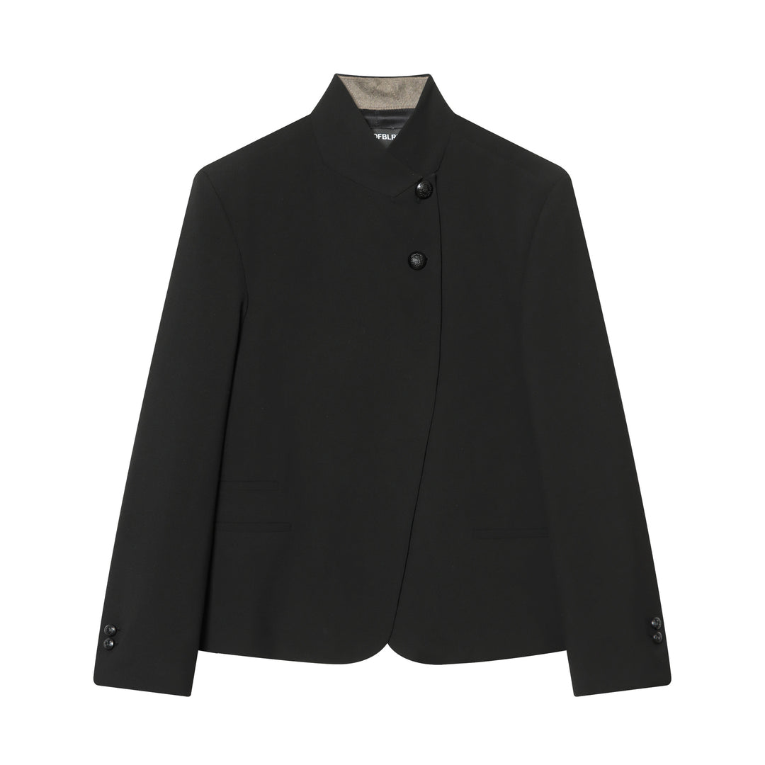 Damen nan taillierter Stehkragen-Blazer mit verdeckter asymmetrischer Front und Zierknöpfen Drune