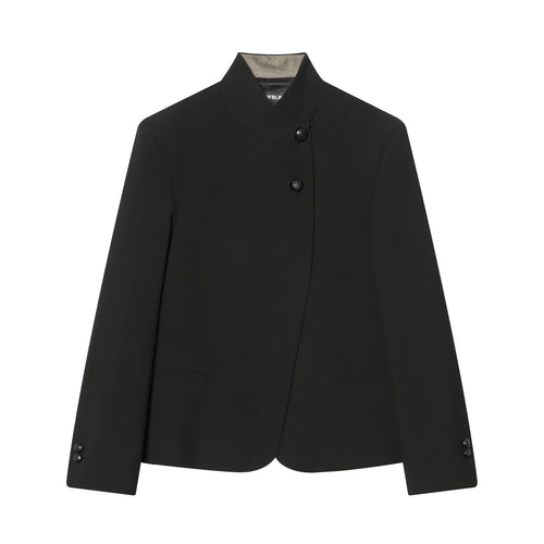 Damen nan taillierter Stehkragen-Blazer mit verdeckter asymmetrischer Front und Zierknöpfen Drune