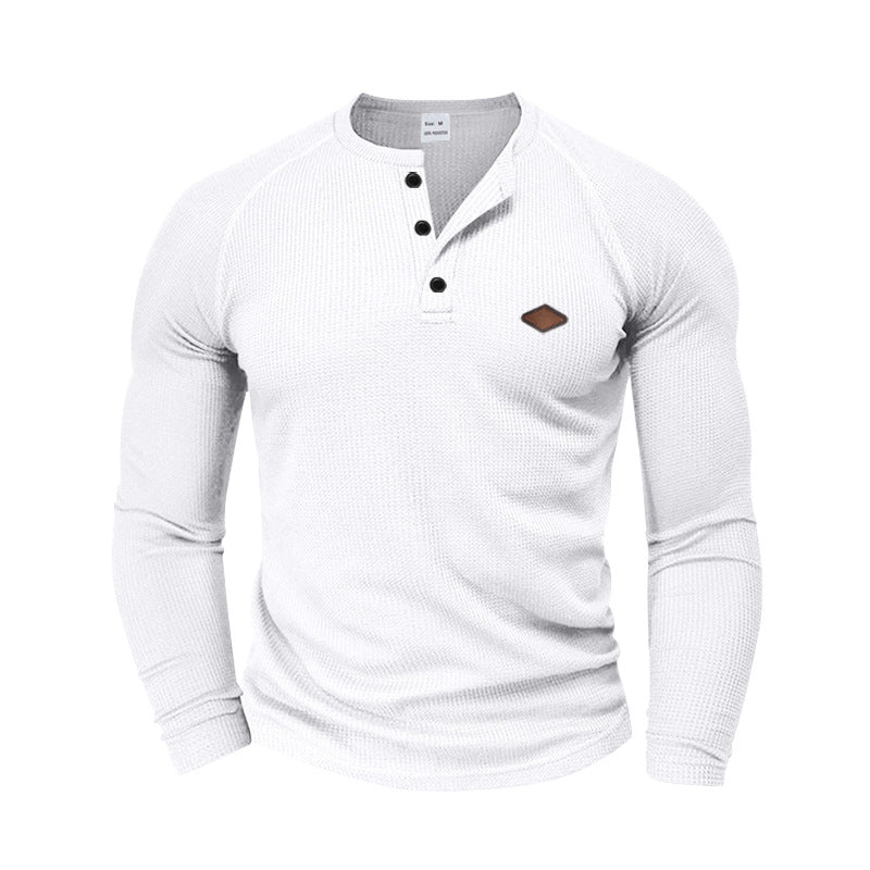 Herren nan strukturiertes Waffel-Henleyshirt mit kurzer Knopfleiste Raglanärmeln und Lederpatch Drune