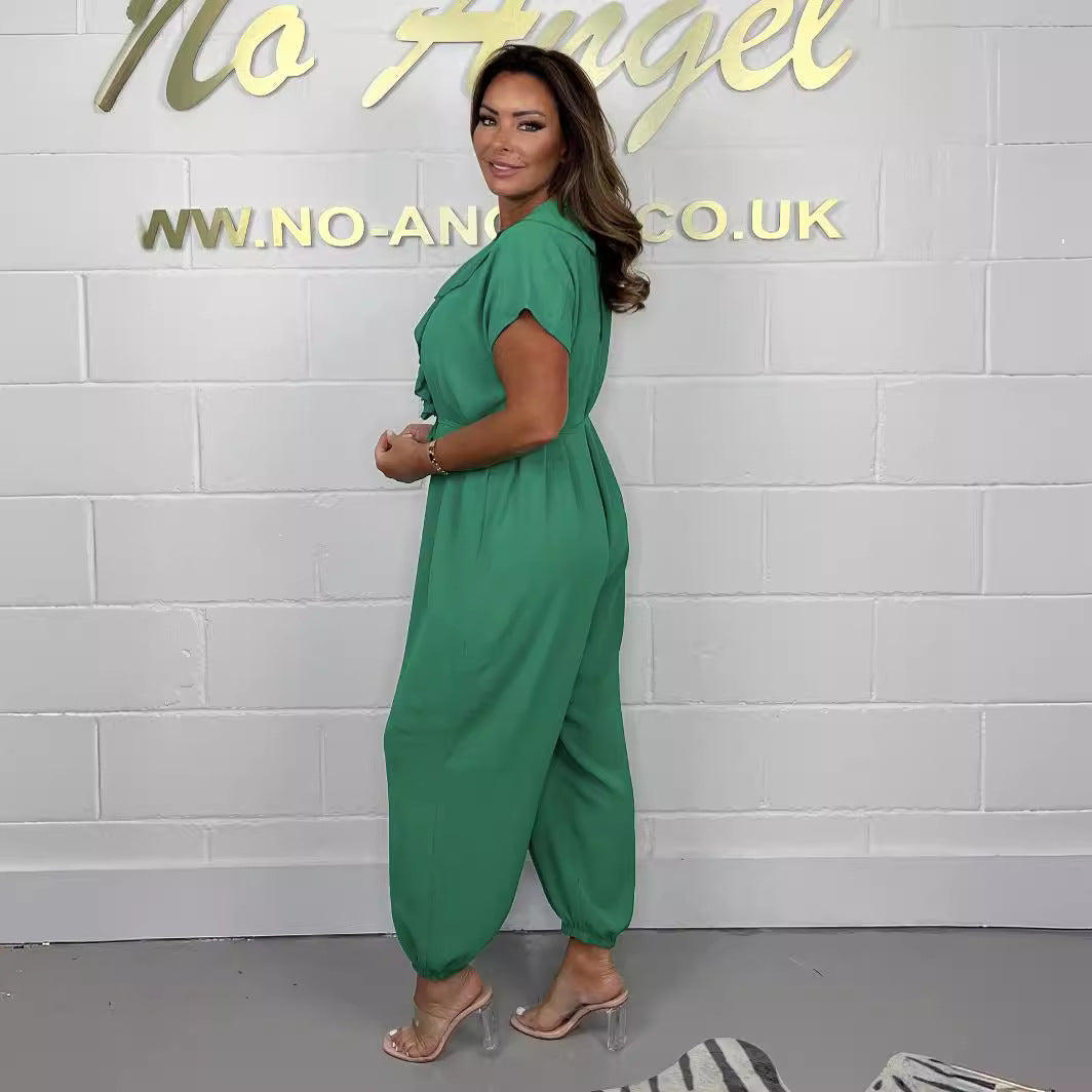 Damen Jumpsuit mit Rüschendetails und Bindegürtel Drune