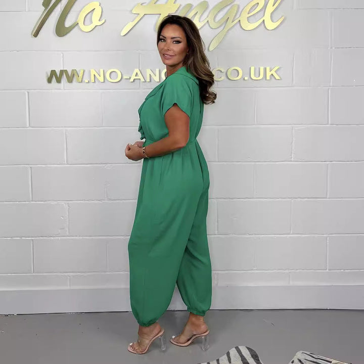 Damen Jumpsuit mit Rüschendetails und Bindegürtel Drune