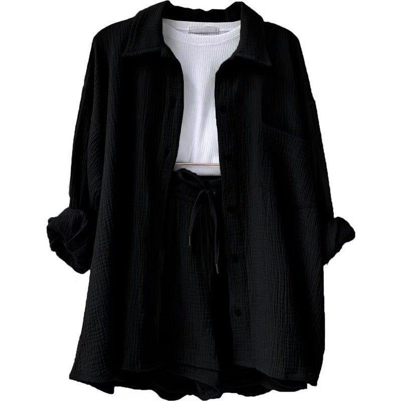 Damen lässige Oversized-Hemdjacke mit Gürtel Drune
