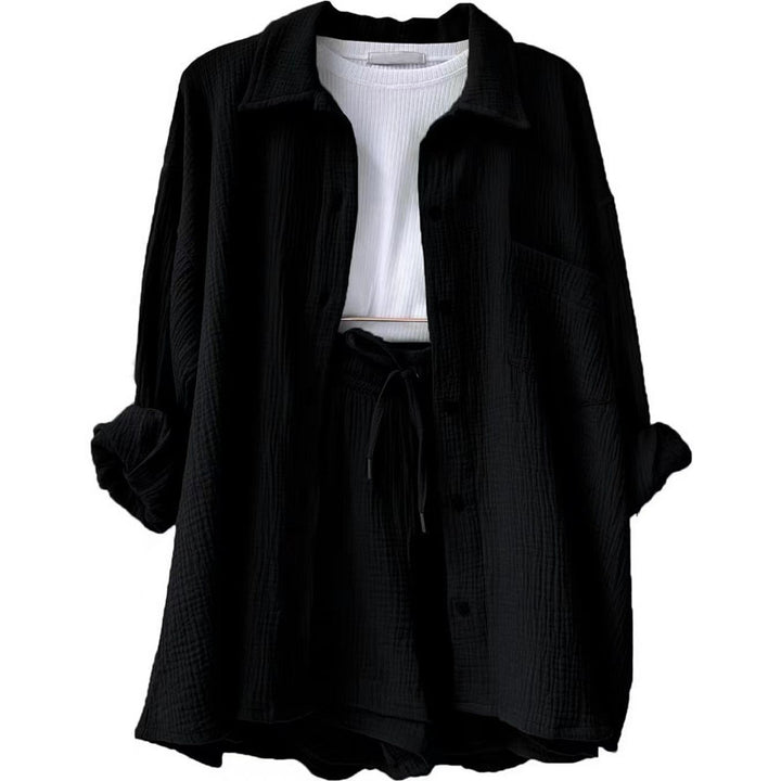 Damen lässige Oversized-Hemdjacke mit Gürtel Drune