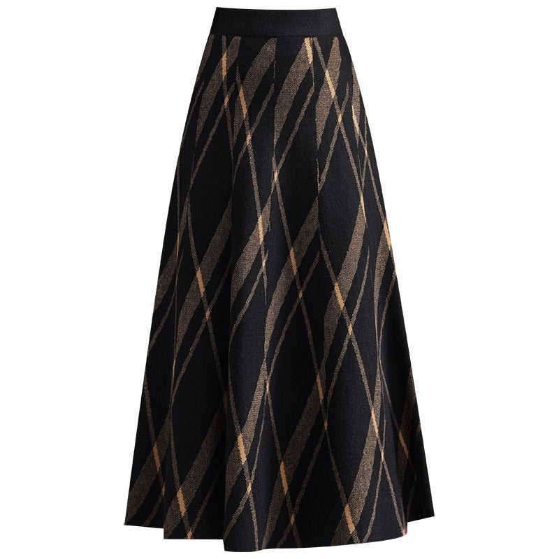 Damen Eleganter und fließender Maxirock mit diagonalen Mustern Drune