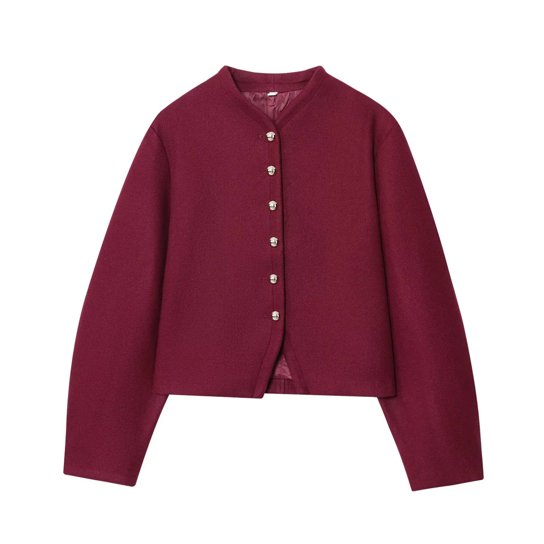 Damen nan kastige Cropped-Wolljacke mit Stehkragen, durchgehender Metallknopfleiste und feinem Innenfutter Drune