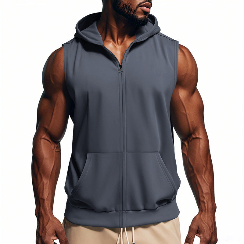 Herren sportlicher ärmelloser Hoodie mit praktischem Reißverschluss und Kängurutasche Drune