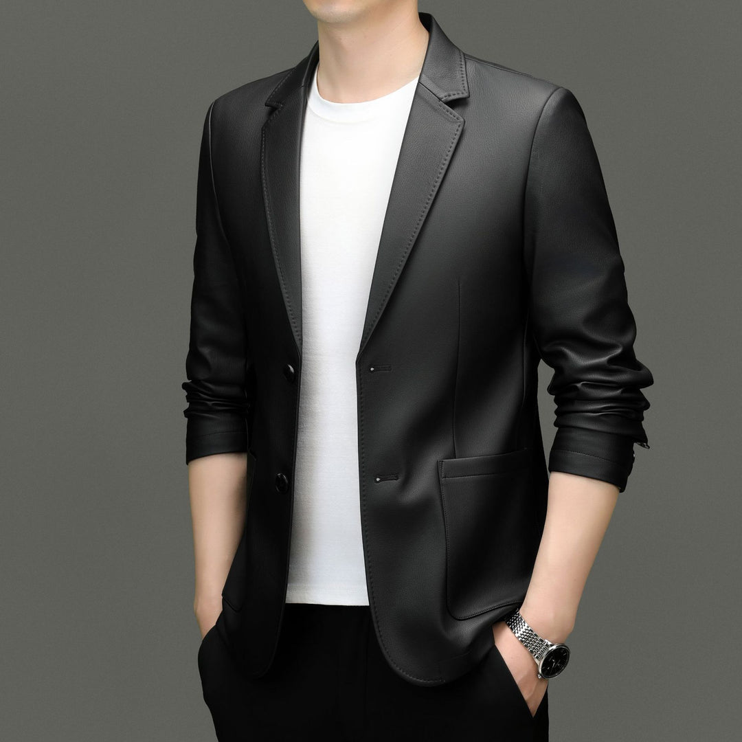 Herren Eleganter Kunstlederblazer mit modernem Schnitt und praktischen Taschen Drune
