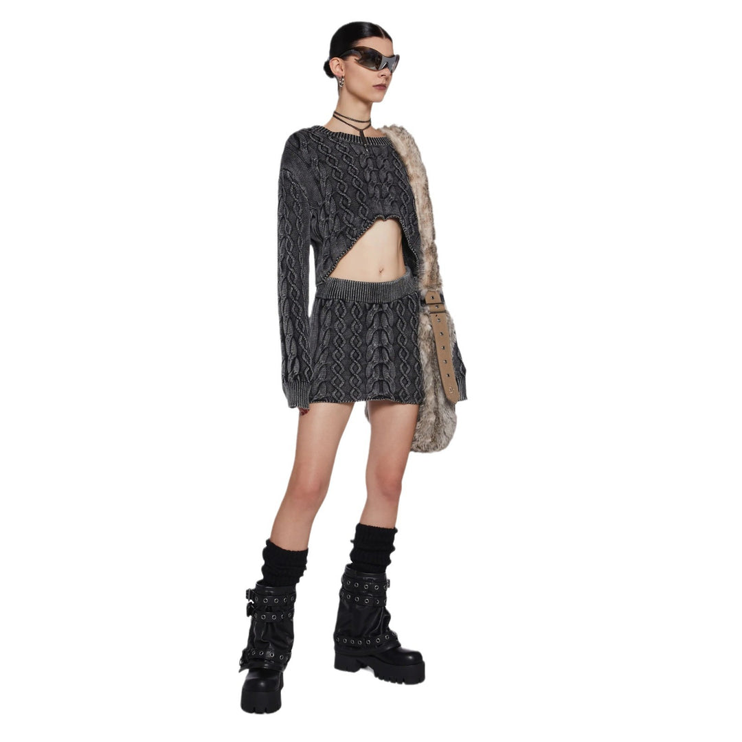 Damen Grob gestricktes Crop-Top und Minirock-Set Drune