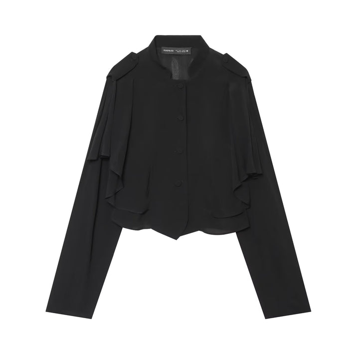 Damen Kurzjacke mit Lagenvolants, Stehkragen und verdeckter Knopfleiste Drune