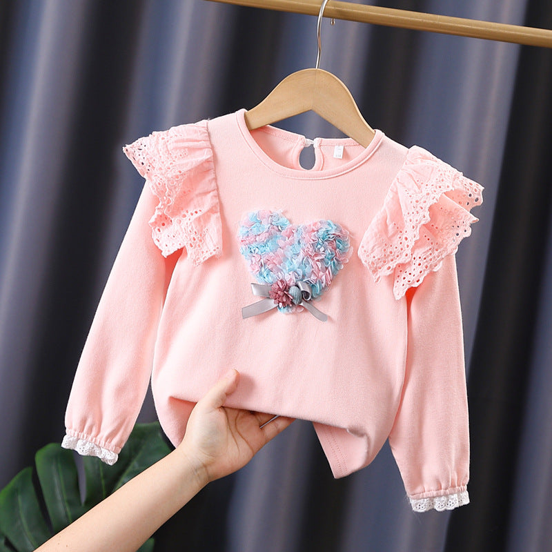 Mädchen Sweatshirt mit Rüschen und floralem Herzmotiv Drune
