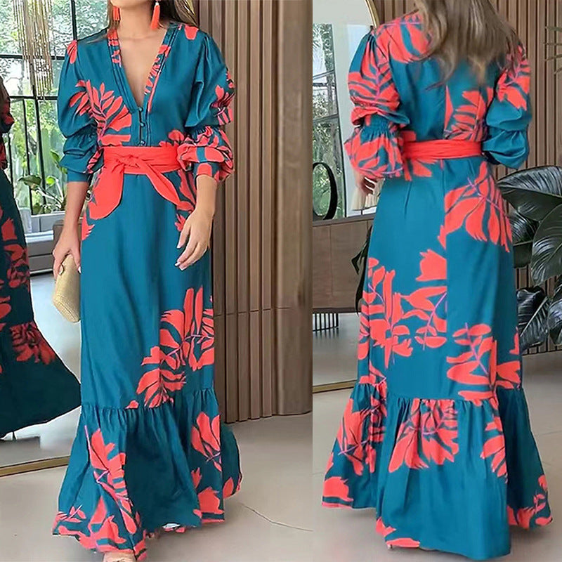 Damen Maxikleid mit eleganten Blumenmustern Drune