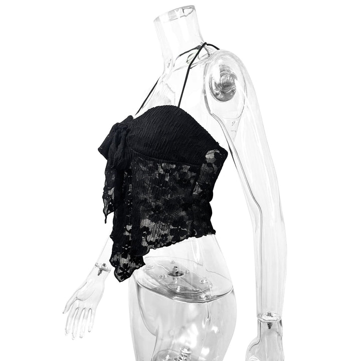Damen Freizeit Top mit verspieltem Bindeband und Spitze Drune