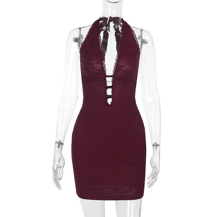 Damen Sexy Mini-Kleid mit tiefem Halterneck und raffiniertem Cut-Out Drune