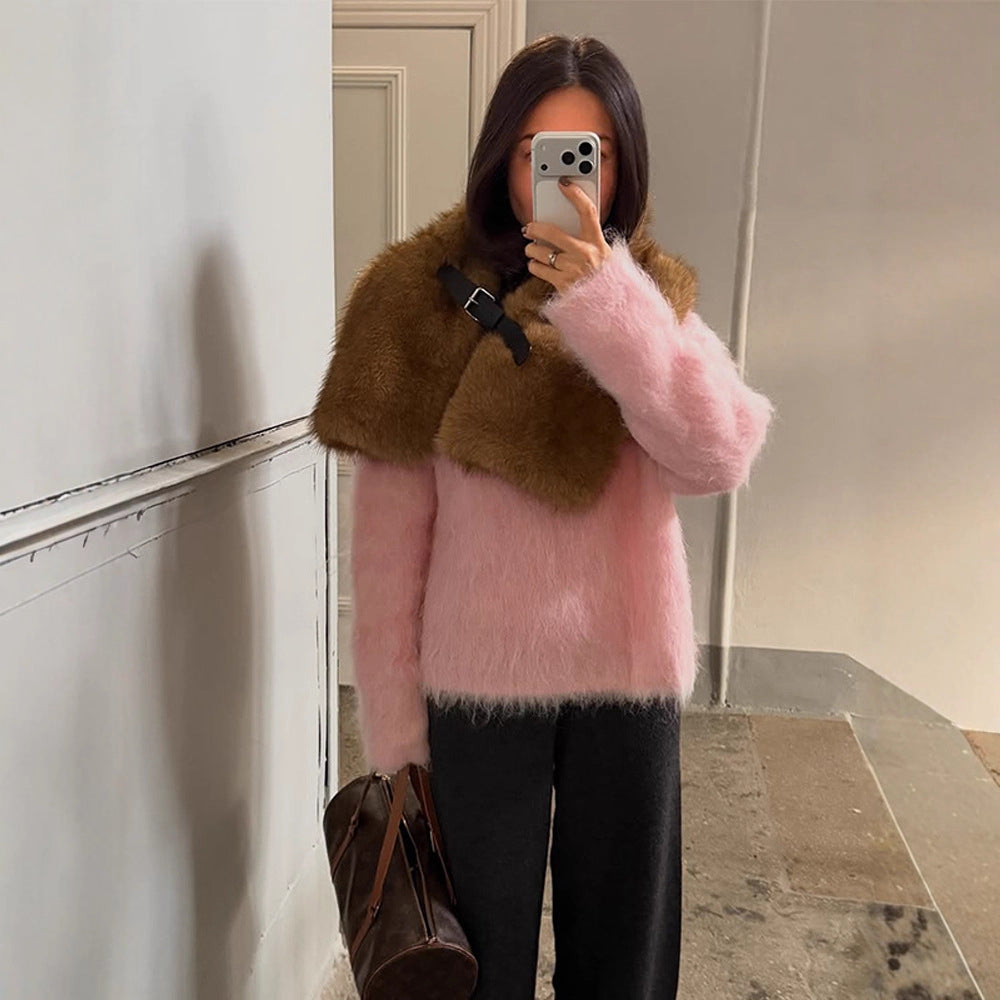 Damen Oversized Mohairpullover mit flauschiger Textur und Rundhalsausschnitt Drune