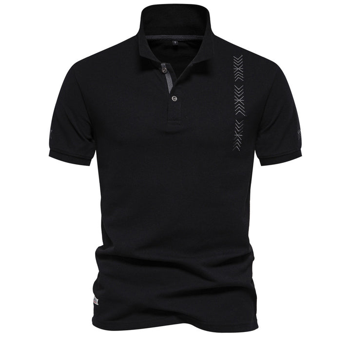 Herren nan legeres Polo mit kurzer Knopfleiste, gesticktem Pfeilmotiv-Panel und Stehkragen Drune