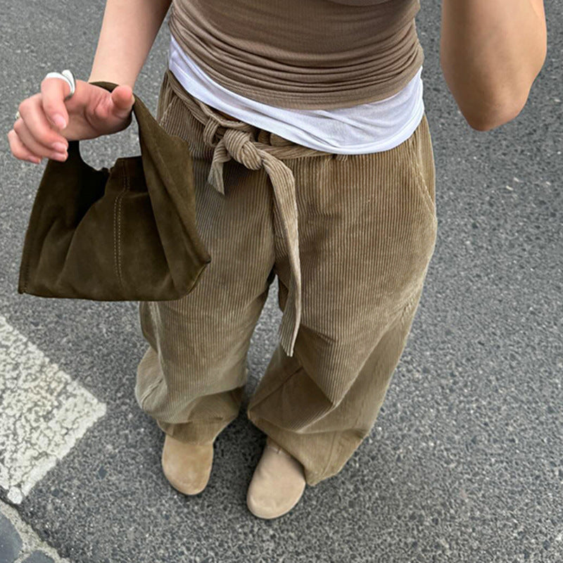 Damen Weit geschnittene Cordhose mit Taillengürtel und angenehmem Tragegefühl Drune