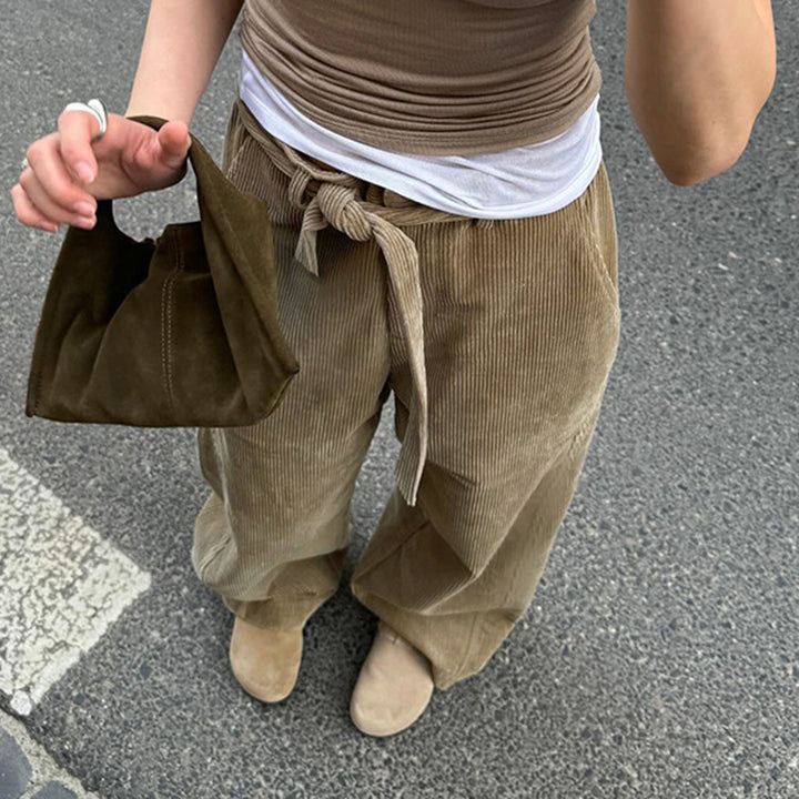 Damen Weit geschnittene Cordhose mit Taillengürtel und angenehmem Tragegefühl Drune