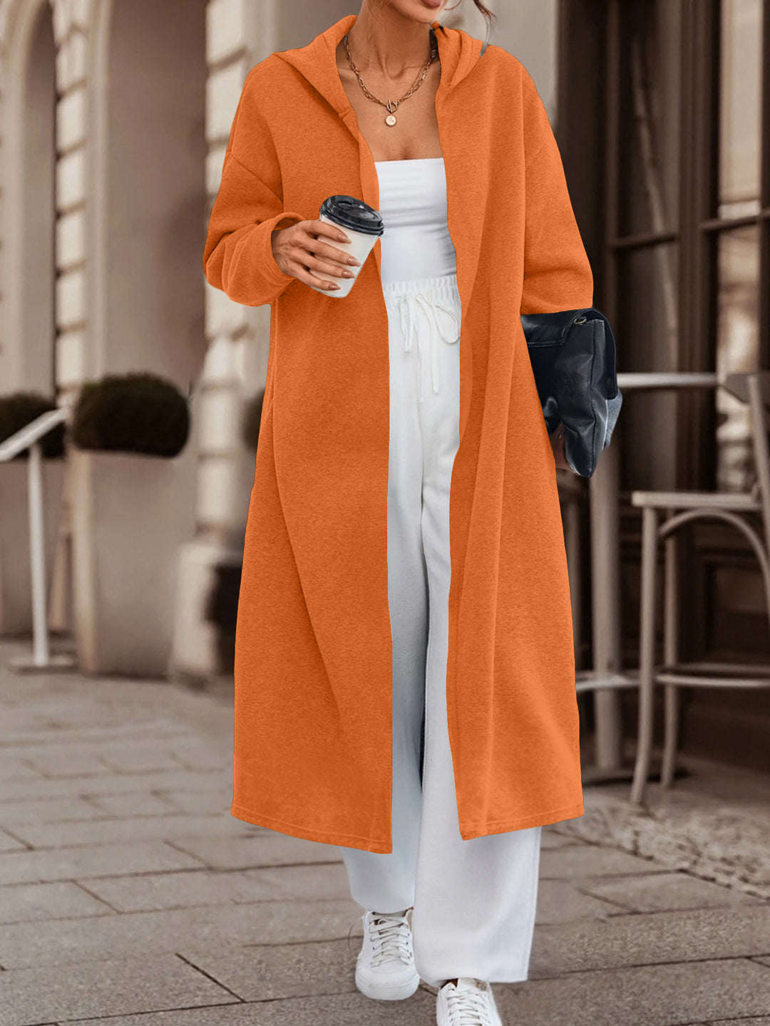 Damen Langer Oversize Kapuzenmantel mit offener Front und weichem Fleece Drune
