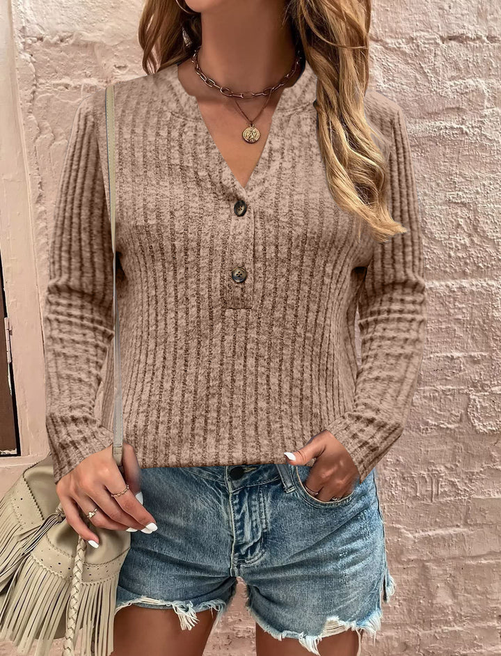 Damen Langarmshirt mit strukturiertem Rippdesign und Knopfdetail Drune