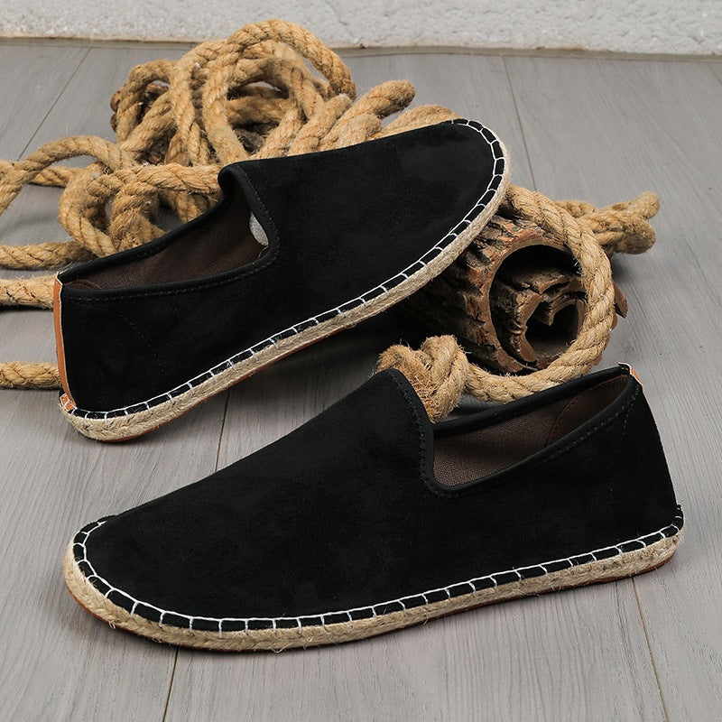 Herren Espadrilles aus Veloursleder mit geflochtener Juteborte und rutschfester Gummilaufsohle Drune