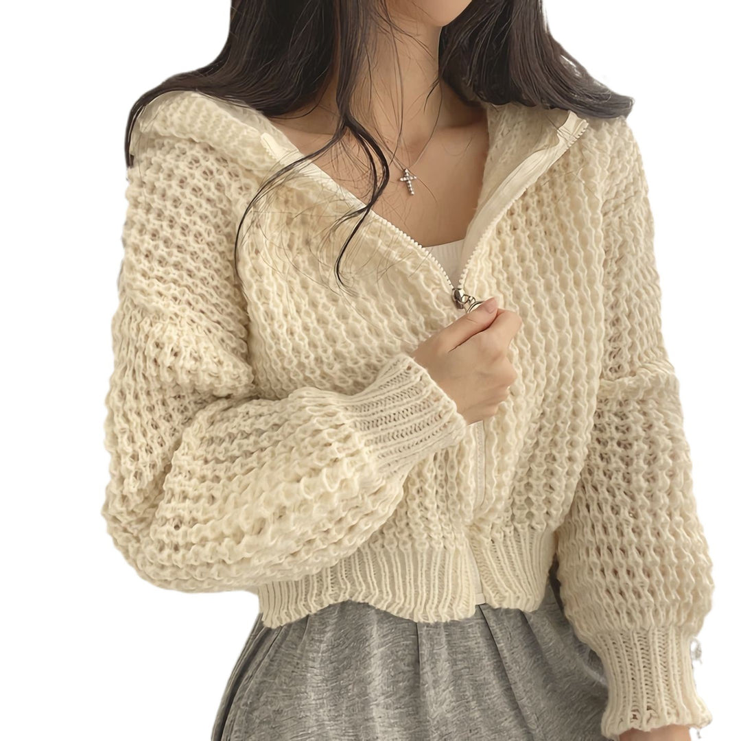 Damen bequeme Strickjacke mit sportlichem Reißverschluss und kuscheligem Material Drune
