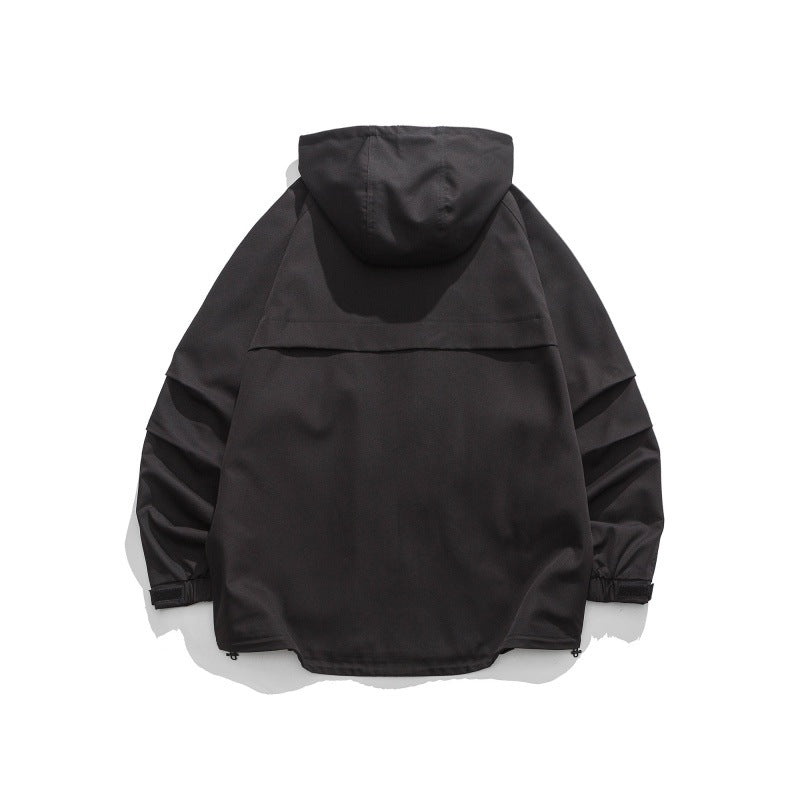 Unisex Boxy-Utility-Kapuzenjacke mit Mehrfachtaschen, verstellbarem Saum und winddichter Shell Drune