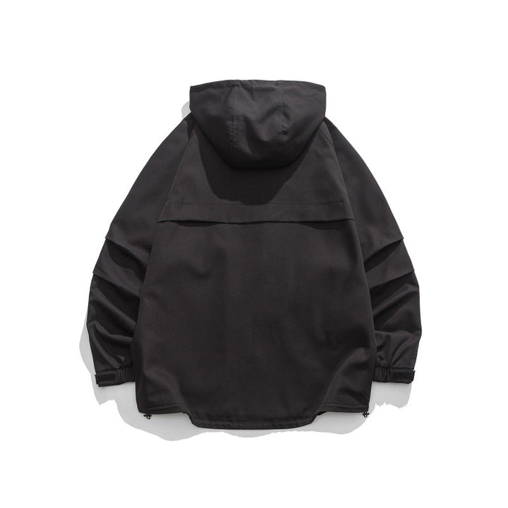 Unisex Boxy-Utility-Kapuzenjacke mit Mehrfachtaschen, verstellbarem Saum und winddichter Shell Drune