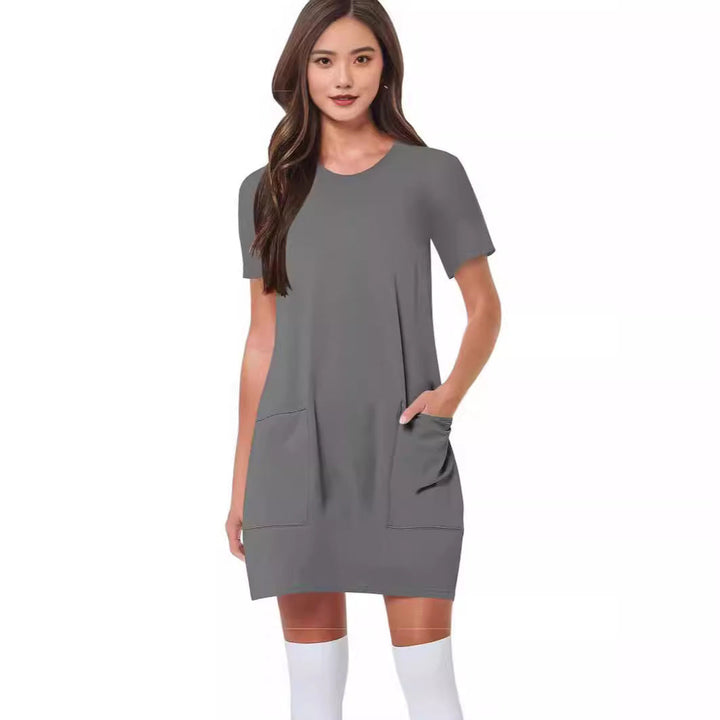Damen lässiges T-Shirt-Kleid mit praktischen Taschen Drune
