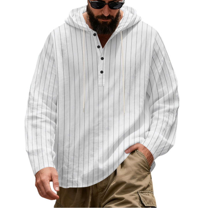 Herren Lässiges Kapuzen-Henleyshirt mit feinen Nadelstreifen und Knopfleiste Drune