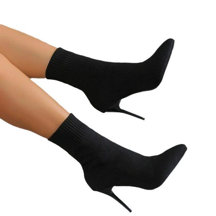 Damen Ankle Stiefeletten mit elegantem Strickoberteil und schmalem Absatz Drune