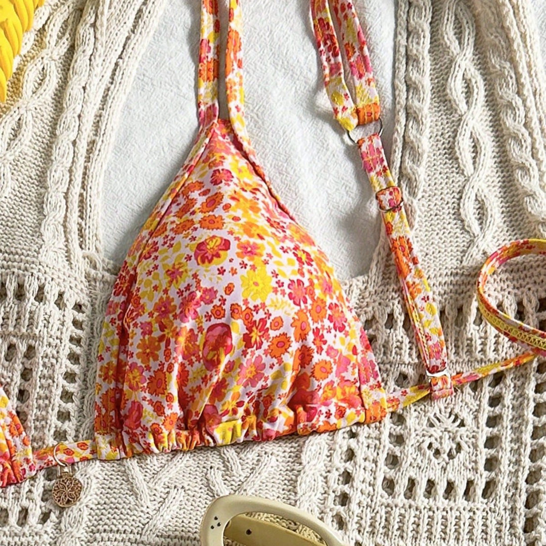 Damen Triangel-Bikini mit fließendem Floral-Design Drune