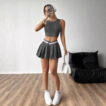 Damen Sportliches Crop-Top und Minirock Set Drune