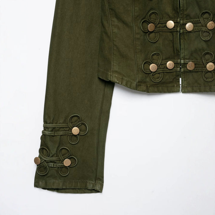 Damen Cropped Husarenjacke mit Zierkordeln und Stehkragen Drune