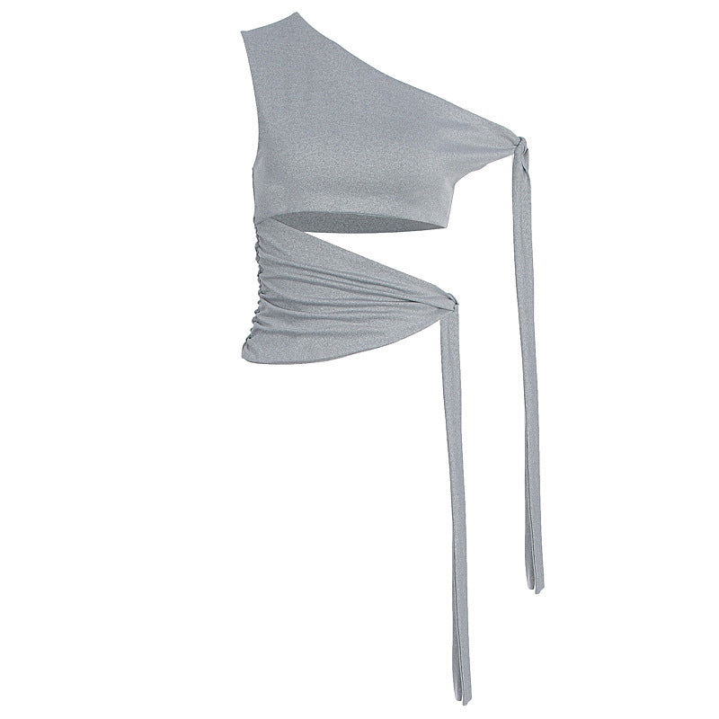 Damen asymmetrisches Wickel-Top mit schmeichelndem Drapierungseffekt Drune