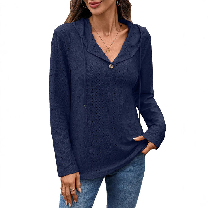 Damen Blusenshirt mit feinem Lochmuster und Kapuze Drune