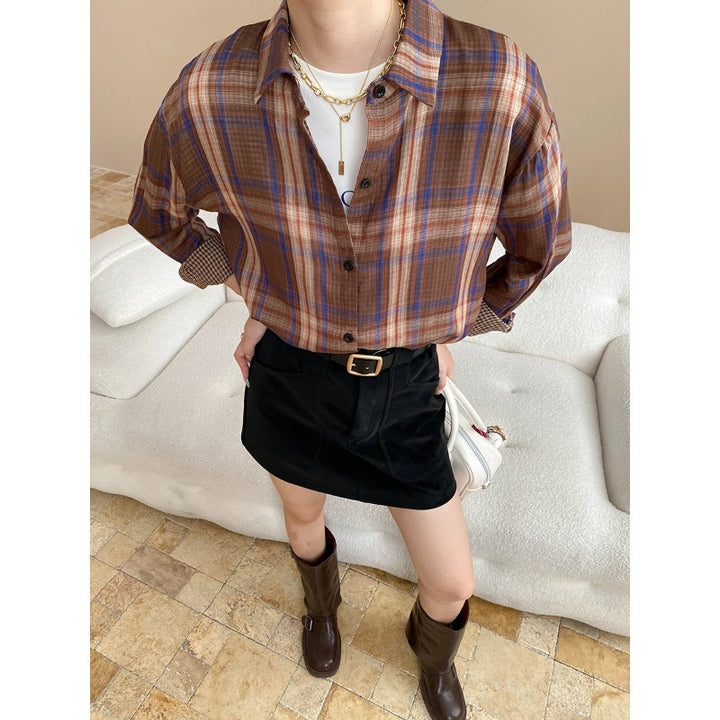 Damen karierte Overshirt mit modischem Schnitt und lässigen Details Drune