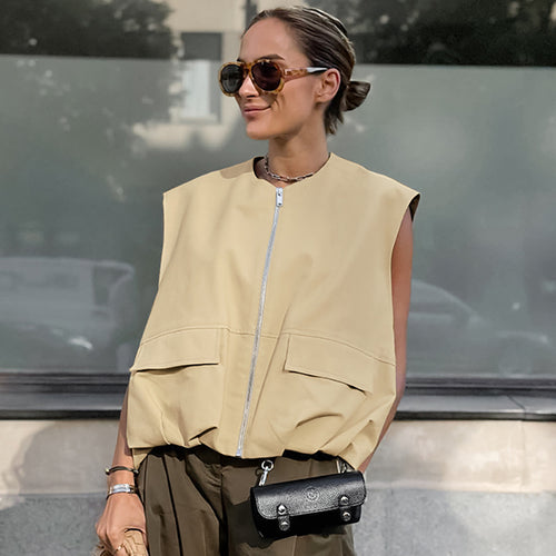 Damen gestepptes Utility-Weste mit Reißverschluss und praktischen Taschen Drune