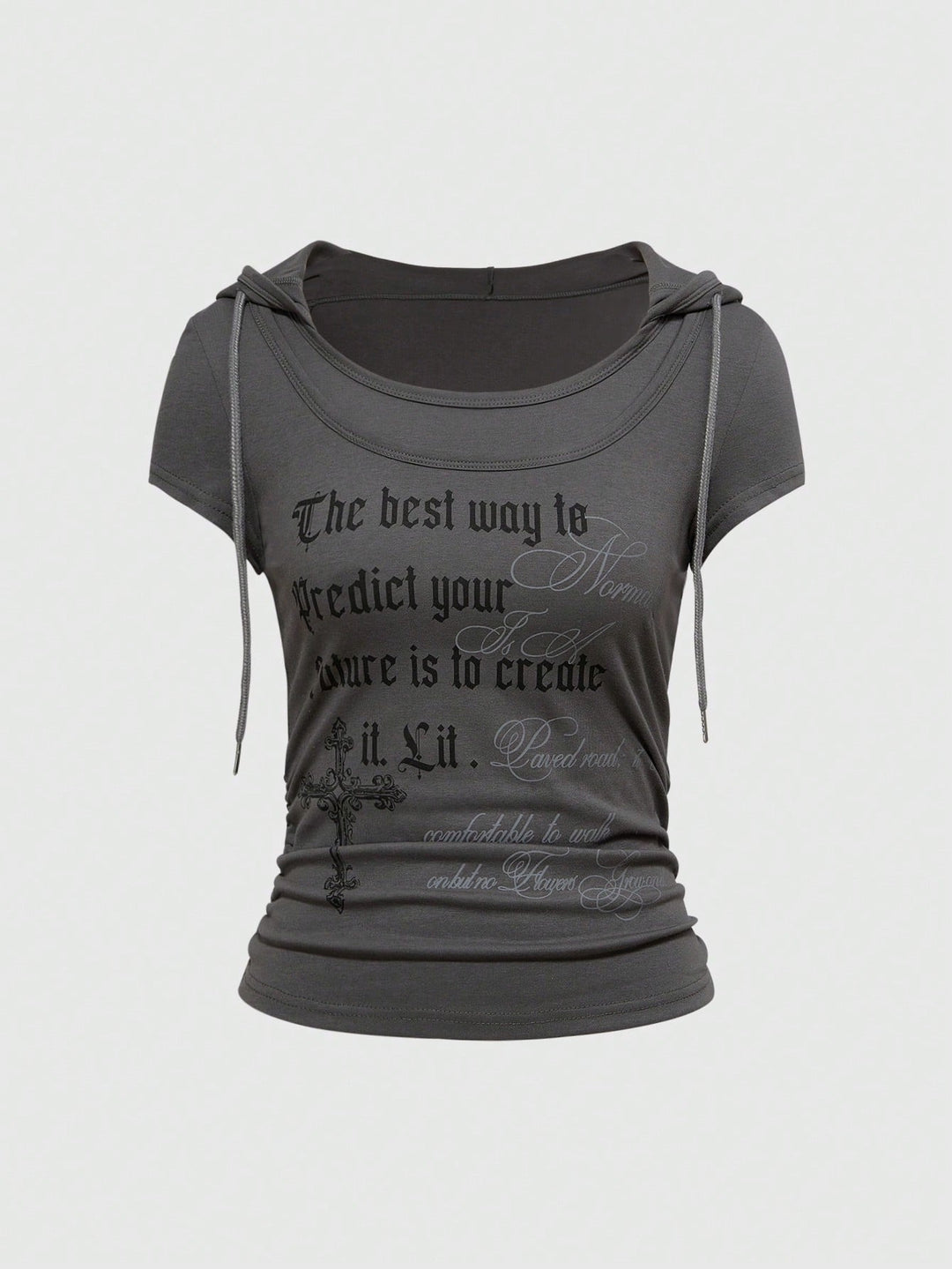 Damen Kapuzen-T-Shirt mit einzigartigem Schriftzug Drune