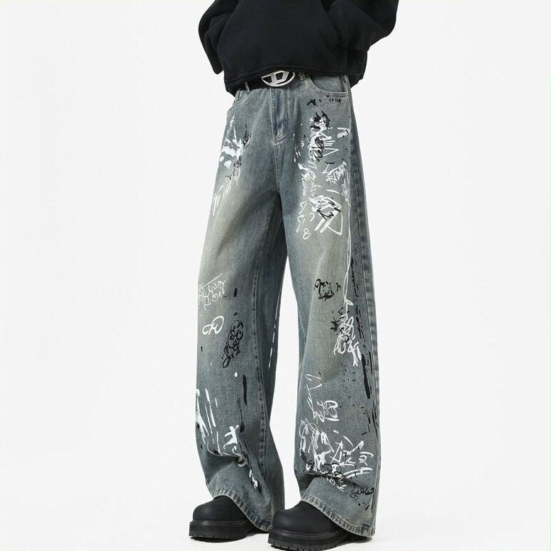 Damen Modische Graffiti Jeans Drune