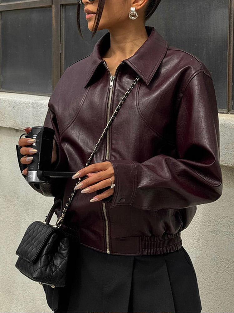 Damen Kunstlederjacke mit modischem Oversize-Schnitt und elastischem Bund Drune