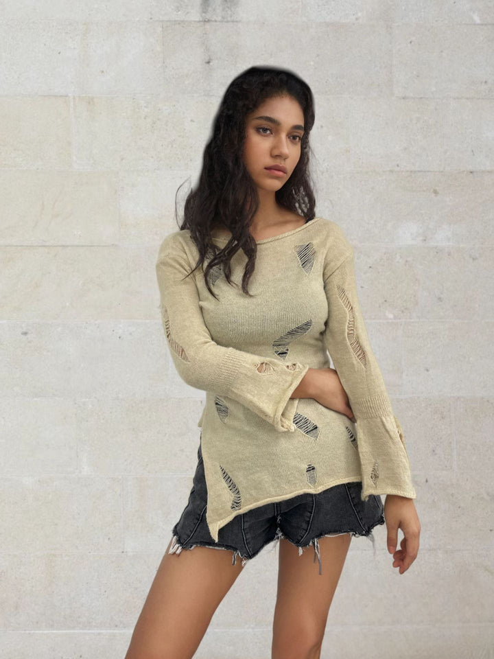 Damen Urbaner Rippstrickpullover mit distressed Details Drune