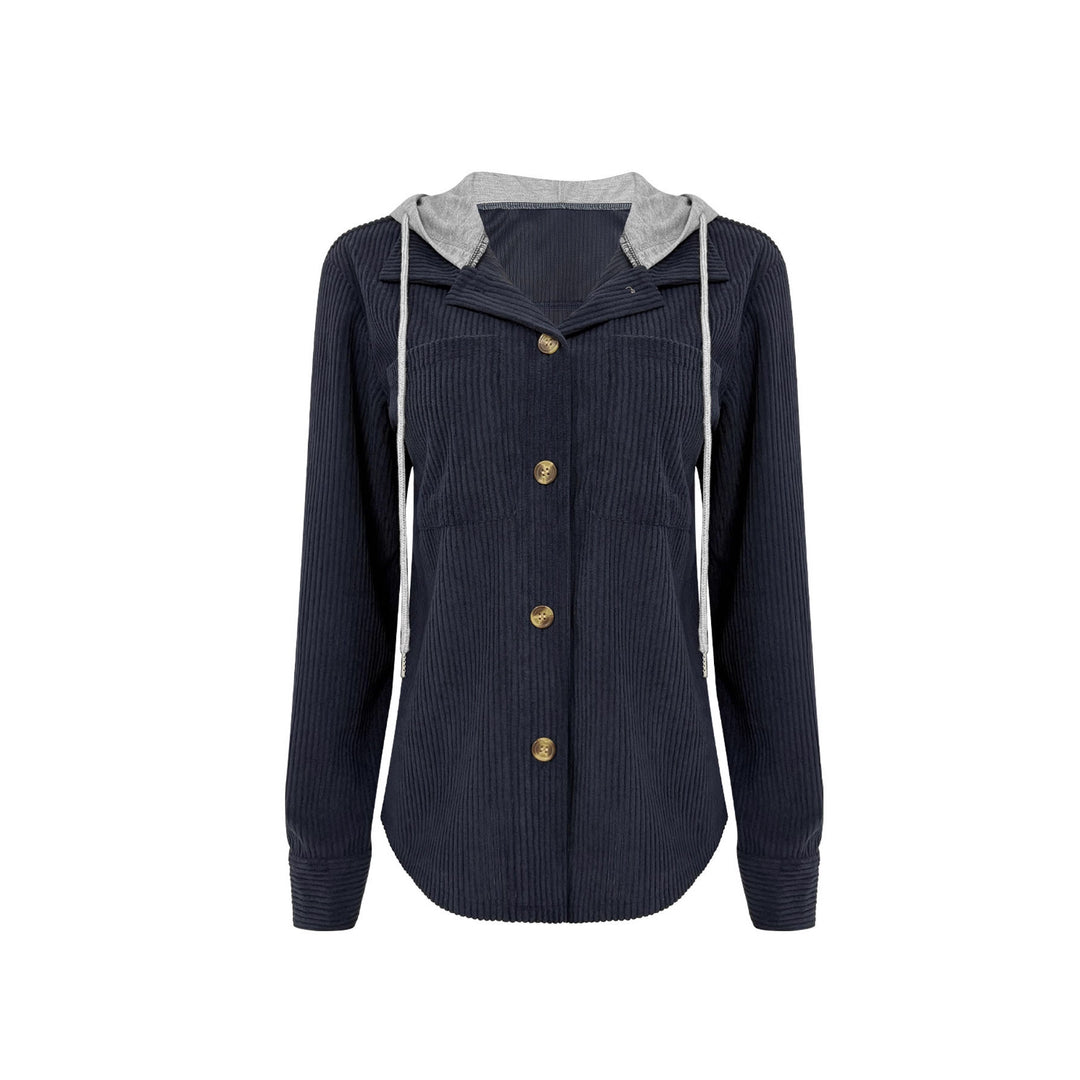 Damen Gerippte Hemdjacke mit Kapuze, Knopfleiste und aufgesetzten Taschen Drune