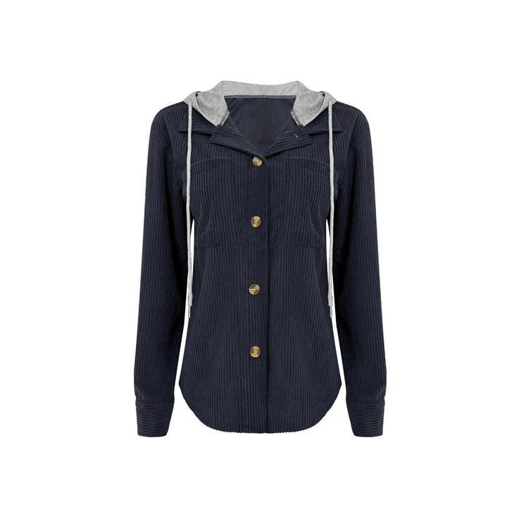 Damen Gerippte Hemdjacke mit Kapuze, Knopfleiste und aufgesetzten Taschen Drune